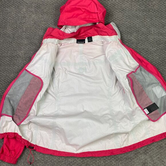 Marmot Jacket Women's Small Pink PreCip Eco Rain Waterproof Hooded Hiking Nylon - Picture 9 of 14